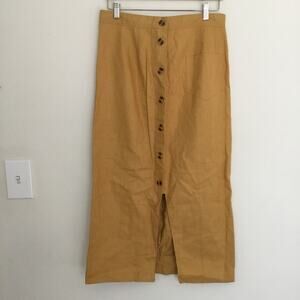 Morgan Square Vintage Midi Skirt Boho Yellow Front pocket Cotton Blend Sz 13